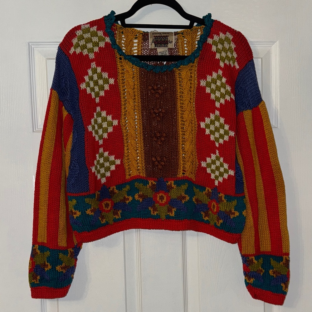 Vintage Colorful Funky Geometric Pattern knit sweater